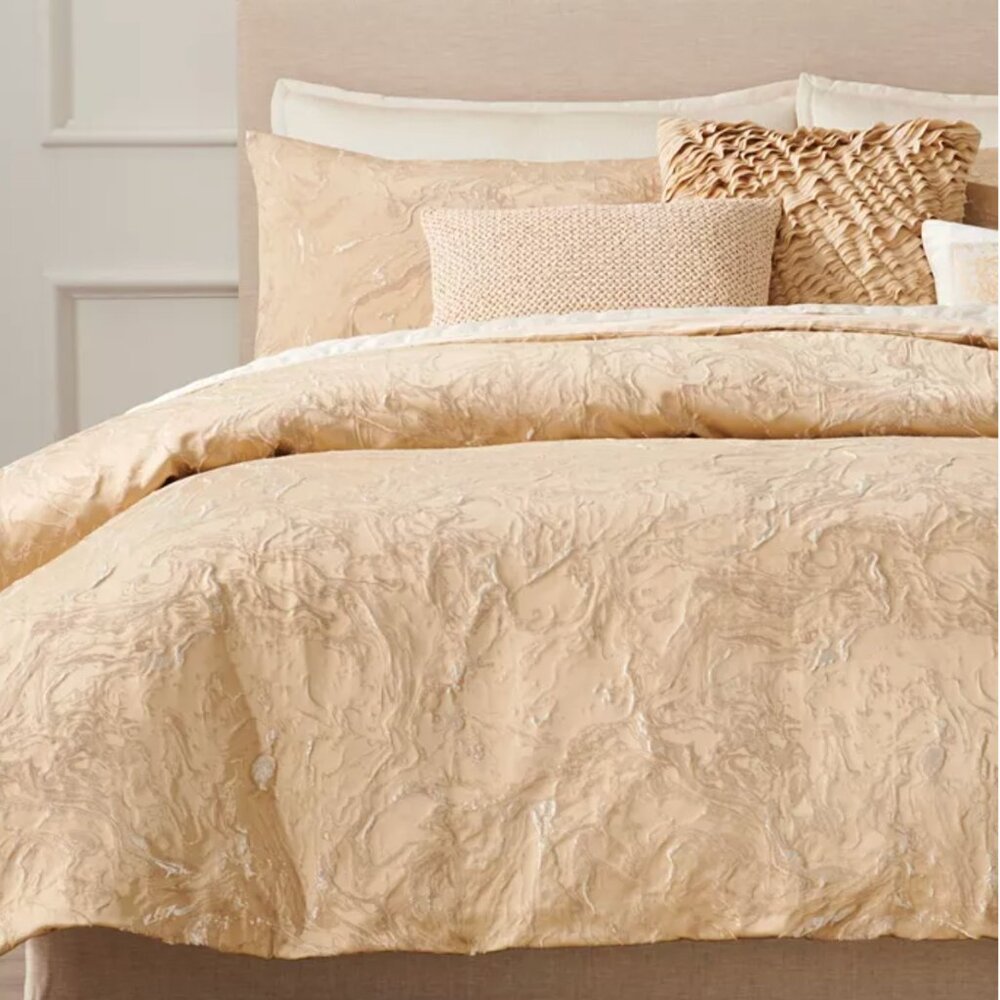 NEW Donna Karan Home Liquid Gold Marble Duvet~King